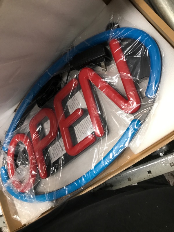 Photo 1 of MaxLit 23'' X 12'' New Ultra Bright Oval LED Neon Sign - OPEN - Remote Controlled (Blue/Red) Blue/Red (Oval)
