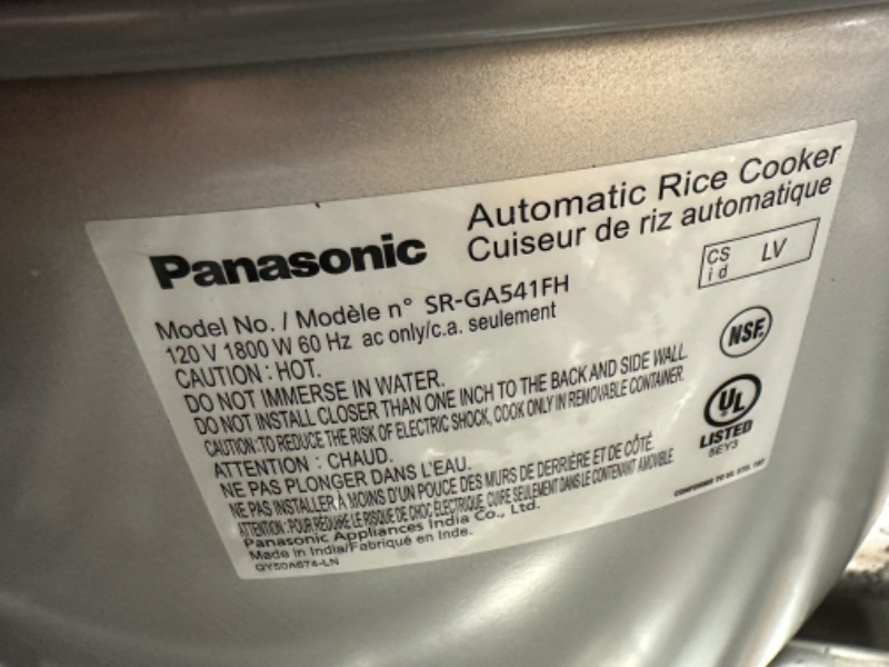 Photo 5 of **SEE NOTES**Panasonic Commercial Rice Cooker, Extra-Large Capacity 60-Cup (Cooked), 30-Cup (Uncooked) with One-Touch Operation and Durable Non-Stick Coated Pan - SR-GA541FH – Silver 60-Cup 120V