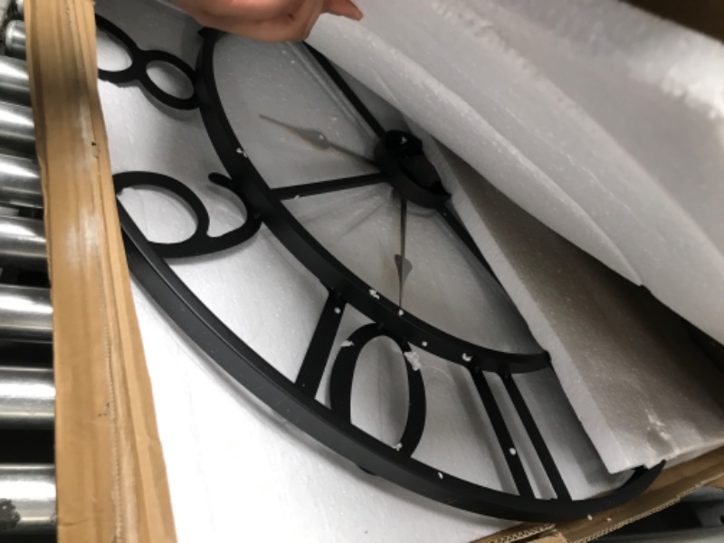 Photo 1 of 30 Inch Metal Wall Clock, Oversized Modern Farmhouse Wall Clock, Silent Battery Operated Large Wall Clock for Living Room Decor - Black Black Arabic 30 Inch
