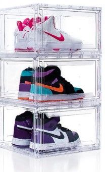 Photo 1 of 3 Pack Shoe Box,Drop Front Shoe Box,Clear Plastic Stackable Sneaker Box,Shoe Containers,Acrylic Shoe Display Case,Sneaker Storage,Fits Up to Size 15