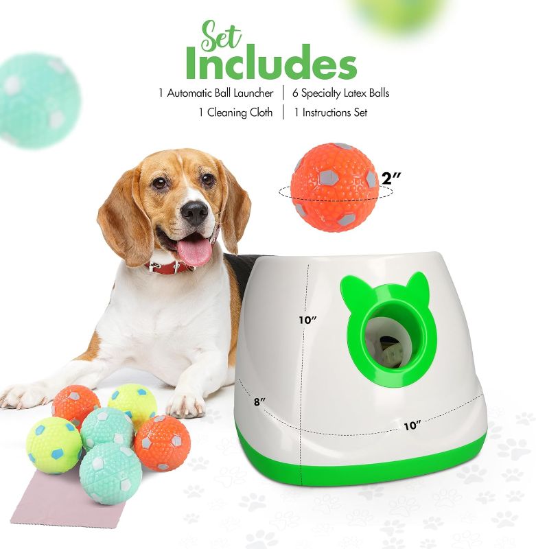 Photo 1 of **missing the balls** Automatic Dog Ball Launcher Dog Fetch Machine for Small to Medium Sized Dogs,3 Launch Distances, Ball Launcher for Dogs with 6 Latex Balls, Dual Power...
