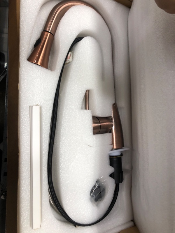 Photo 1 of Akicon Antique Copper Pull Out Kitchen Faucet, Single Level Solid Brass Kitchen Sink Faucets with Pull Down Sprayer