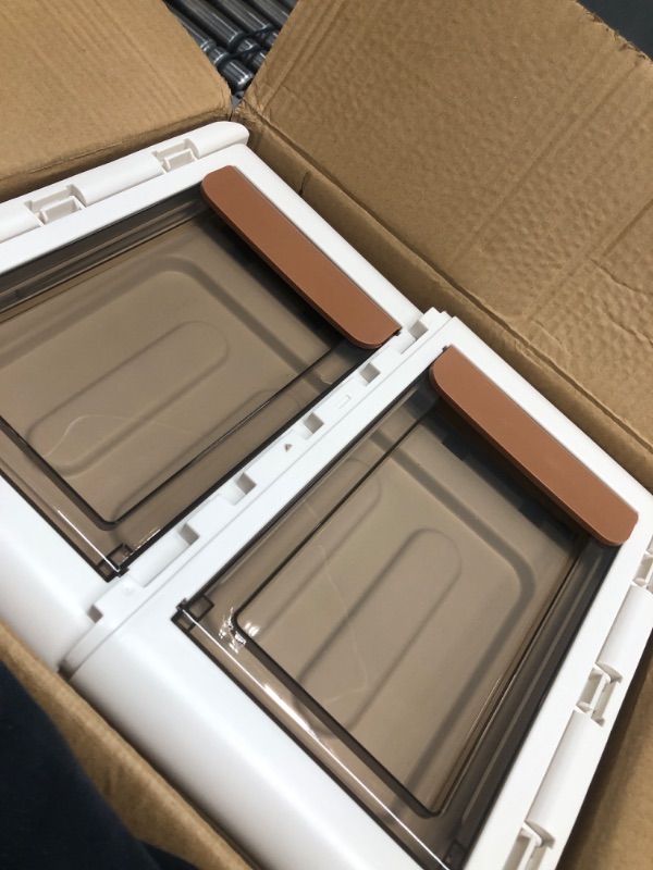 Photo 1 of Toy Storage, Plastic Closet Organizers, 4 Side Open Stackable Storage Bins with Lids, 27.5Qt Clear Collapsible Storage Containers with Wheels for Office, Garage, Snacks, 3 Pack Dorm Room Essentials Milk-White Brown 38Qt - 3 Pack