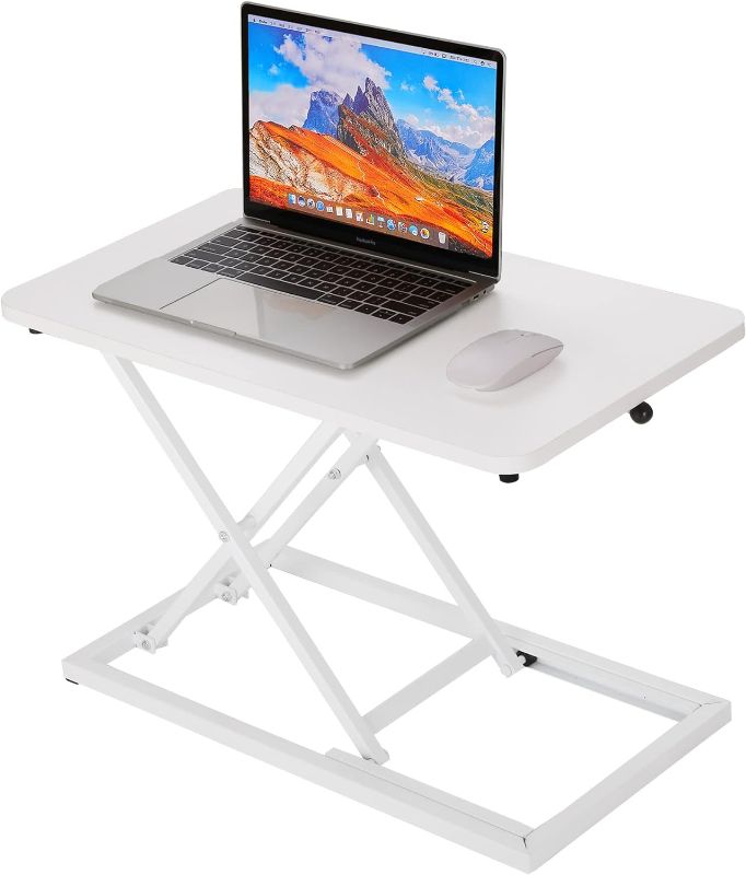 Photo 1 of yoopin Standing Desk Converter White?Stand up Desk Riser on The Table?Adjustable Height Table top Apply for Laptop and Single Monitor Workstation Office Use.