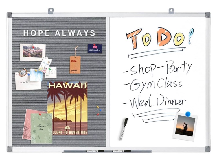 Photo 1 of Combination Magnetic Whiteboard and Felt Letter Board Combo for School, Office, Home, Restaurant, Aluminum Frame, 36x24 in