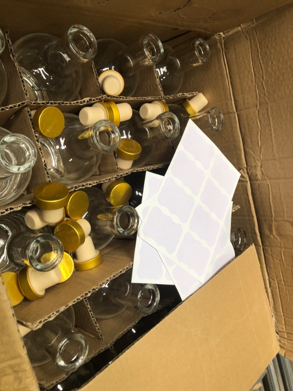 Photo 2 of 24 Pack Clear Glass Bottles Bulk 12 oz Clear Wine Bottles Empty 375ml Glass Bottle with Cork Stopper Heavy Base Whiskey Kombucha Vodka Bottles for Liquor Hot Sauce Home Brewing Beverages Soda