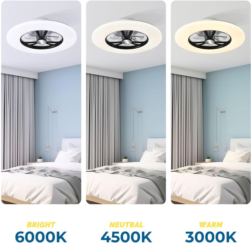 Photo 4 of (READ FULL POST) Orison 23'' Low Profile Ceiling Fan with Light, Ceiling Fans with Lights and Remote, Flush Mount Ceiling Fan with Dimmable LED Lights and 6 Speeds Reversible Blades, App Controlled (Black)