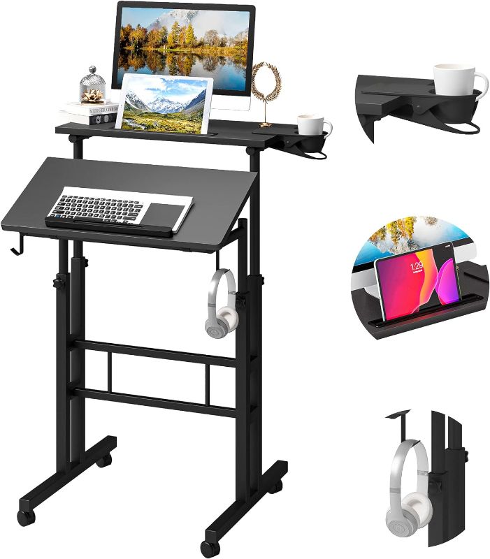 Photo 1 of Standing Desk With Cup Holder, Black