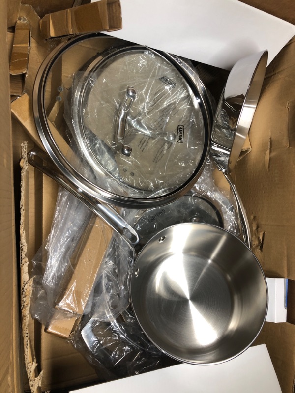 Photo 2 of *SEE NOTES* Viking Culinary Contemporary 3-Ply Stainless Steel Cookware Set with Glass Lids, 12 Piece, Dishwasher, Oven Safe, Works on All Cooktops including Induction,Silver Silver 12 Pieces Frame