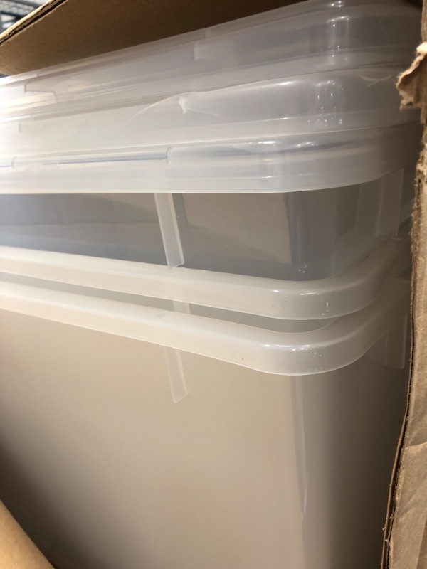 Photo 3 of *SEE NOTES* IRIS USA 144 Qt./36 Gal. Plastic Storage Container Bin with Secure Lid and Latching Buckles, 3 pack - Clear, Durable Stackable Nestable Organizing Tote Tub Box Sport General Organization Garage Large Clear 144 Qt. - 3 Pack