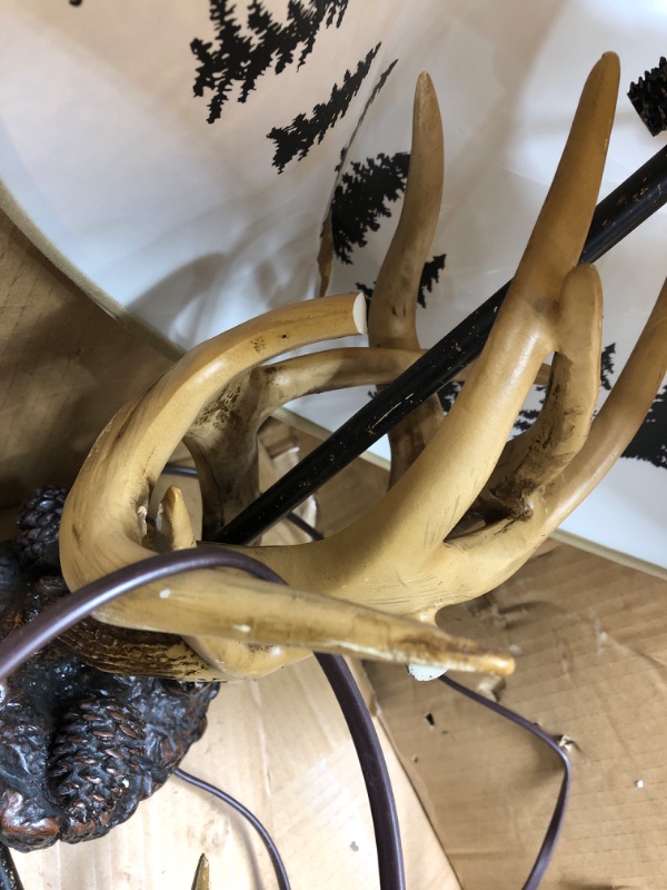 Photo 5 of *SEE NOTES* Ebros Large 26.25"H Wildlife Rustic Cabin Lodge Vintage Design Decor 3 Entwined Antlers with Pine Cones Table Lamp Statue with Shade and Pull Down Switch Forest Buck Deer Antler Desktop Lamps Accent