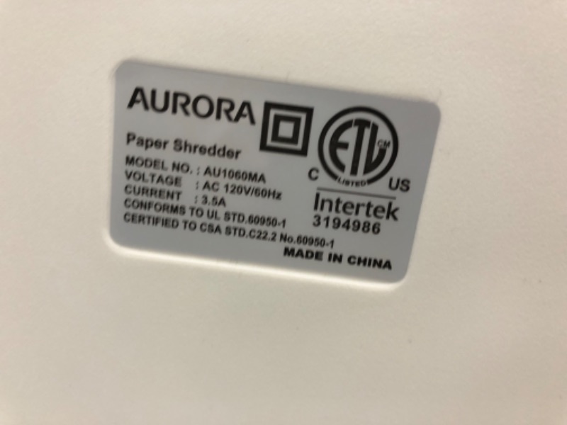 Photo 4 of *SEE NOTES* Aurora Professional Grade 10-Sheet High Security Micro-Cut Paper and Credit Card Shredder/ 60 Minutes/Security Level P-5, White 10-Sheet Microcut 60 Min/ P5 Shredder