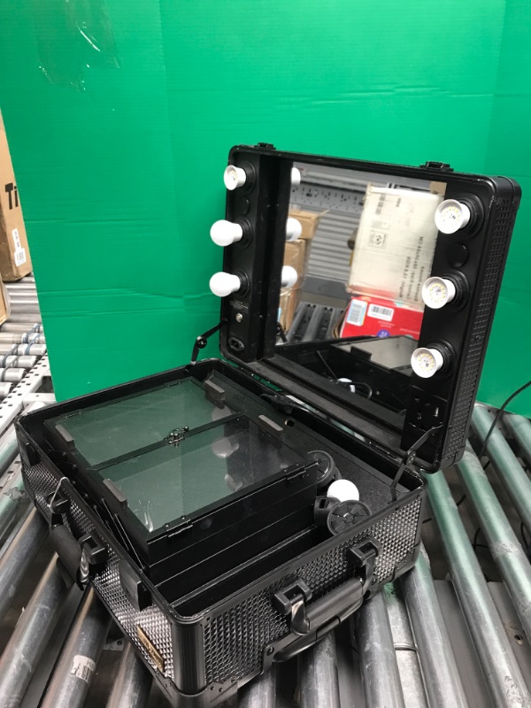 Photo 1 of *DAMAGED SEE PHOTOS* Impressions Vanity Slaycase Pro Vanity Travel Train Case with Stand and LED Bulb, Makeup Organizer Bag with USB Port and Dimmer Switch
