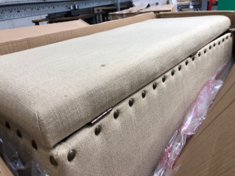 Photo 1 of *SEE NOTES* Homepop Home Decor | Upholstered Bench with Nailhead Trim | Large Ottoman with Storage for Living Room & Bedroom | Decorative Home Furniture, Tan Linen