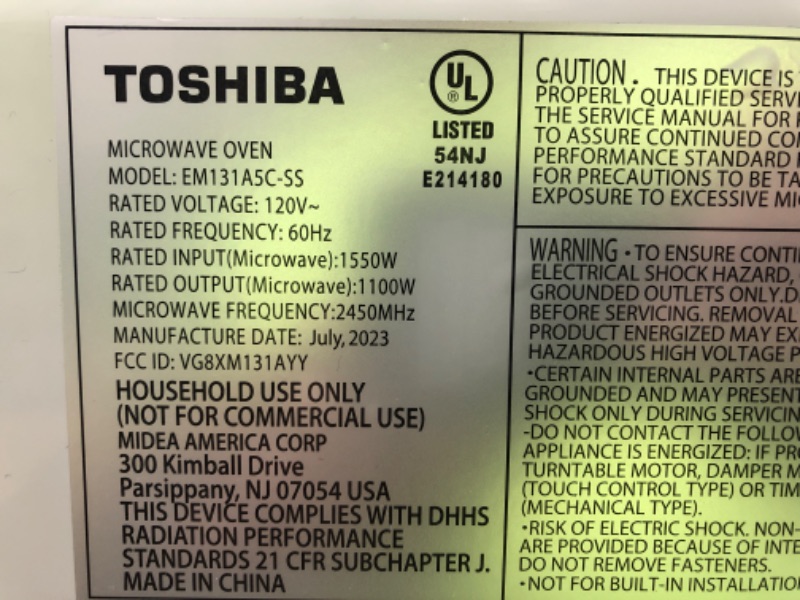 Photo 2 of TOSHIBA EM131A5C-SS Countertop Microwave Oven, 1.2 Cu Ft with 12.4" Turntable, Smart Humidity Sensor with 12 Auto Menus, Mute Function & ECO Mode, Easy Clean Interior, Stainless Steel & 1100W Silver Microwave Oven