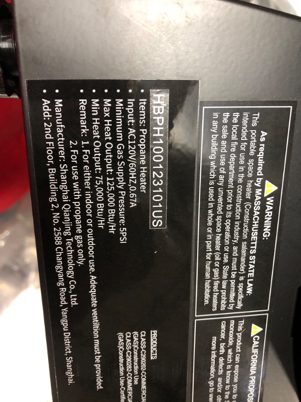 Photo 3 of 125,000 BTU Forced Air Propane Heater, Portable Torpedo Heater for Jobsite, Garage, and Construction Sites, 10 ft Hose with Regulator Included
