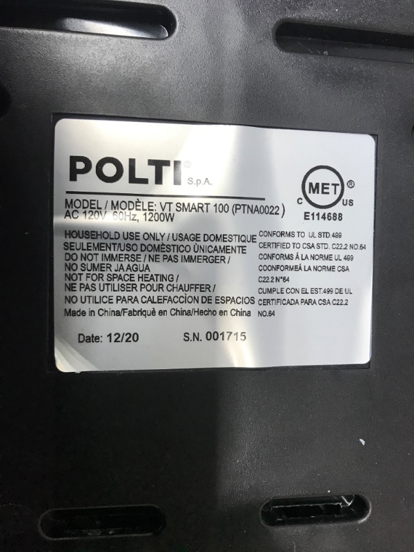 Photo 3 of **SEE NOTES** POLTI Vaporetto Smart 100 Steam Cleaner with Continuous Fill, Sanitize and Clean Floors, Carpets and Other Surfaces - Adjustable High-Power Steam Pressure Up to 58 PSI with 9 Accessories Included