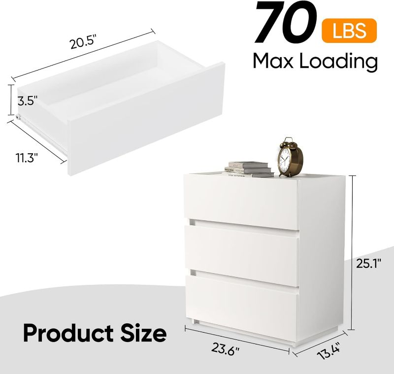 Photo 3 of (READ FULL POST) furtble 3 Drawer Dresser, Wood Nightstand for Bedroom, Modern Closet Drawers Stackable Storage Cabinet for Entryway, Mini Dresser Drawer Chest for Hallway, Office, 23.6''W, White