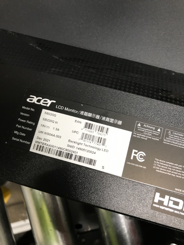 Photo 6 of Acer 21.5 Inch Full HD (1920 x 1080) IPS Ultra-Thin Zero Frame Computer Monitor (HDMI & VGA Port), SB220Q 