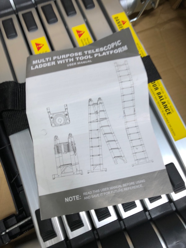 Photo 1 of Telescoping Ladder A Frame, 12.5 Ft Compact Aluminum Extension Ladder, Portable Telescopic RV Ladder for Outdoor Camper Trips Motorhome with Tool Platform and Stabilizer Bar, 330 lb Capacity 12.5FT ( A Frame Ladder)