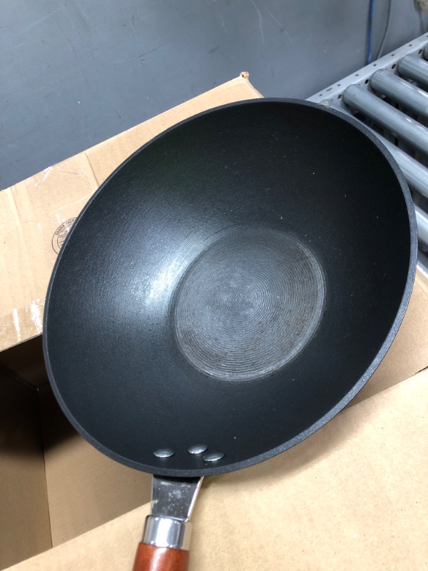 Photo 3 of 21st & Main Wok, Stir Fry Pan, Wooden Handle, 11 Inch, Lightweight Cast Iron, chef’s pan, pre-seasoned nonstick, for Chinese Japanese and other cooking