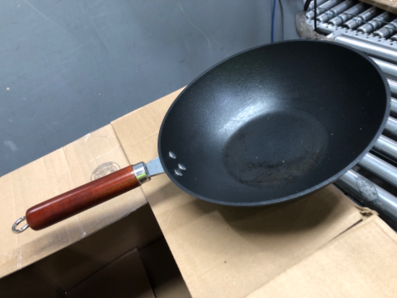 Photo 2 of 21st & Main Wok, Stir Fry Pan, Wooden Handle, 11 Inch, Lightweight Cast Iron, chef’s pan, pre-seasoned nonstick, for Chinese Japanese and other cooking