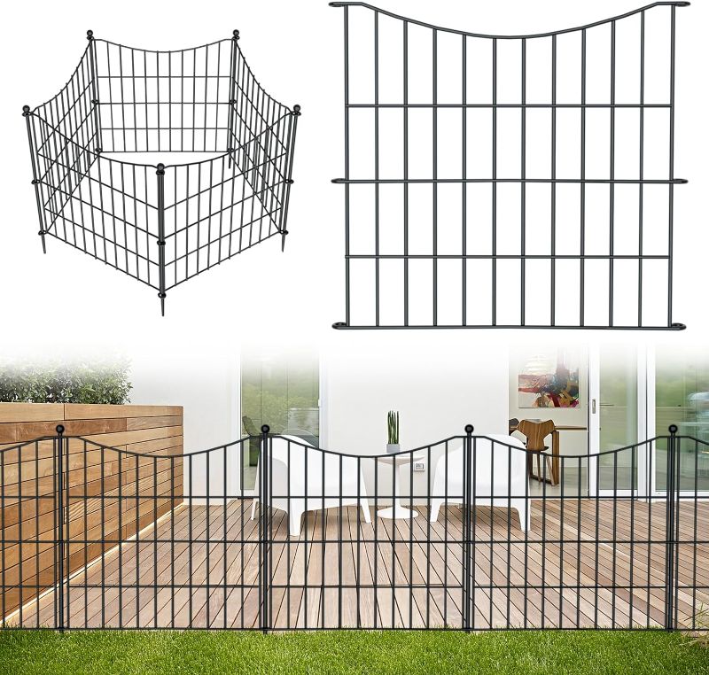Photo 1 of 10 Panels No Dig Decorative Outdoor Garden Fence for Yard, 24 in(H) X 20ft(L) Animal Barrier Fencing Rustproof Metal Wire Panel Border for Dog, Rabbits, and Patio Temporary Ground Stakes Defense