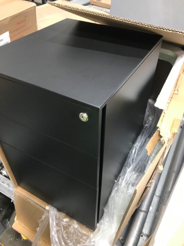 Photo 3 of DEVAISE Locking File Cabinet, 3 Drawer Rolling Pedestal Under Desk Office, Fully Assembled Except Casters, Black Black 14.6"W x 17.1"D x 23.6"H