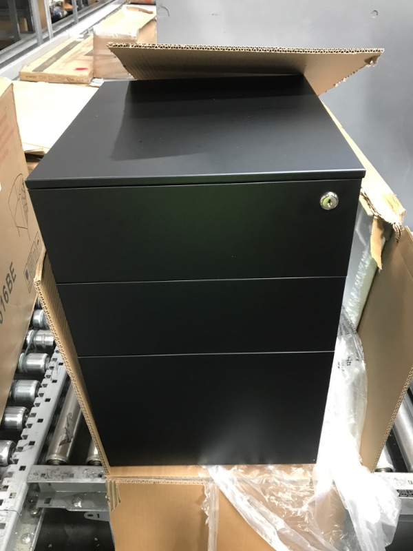 Photo 2 of DEVAISE Locking File Cabinet, 3 Drawer Rolling Pedestal Under Desk Office, Fully Assembled Except Casters, Black Black 14.6"W x 17.1"D x 23.6"H