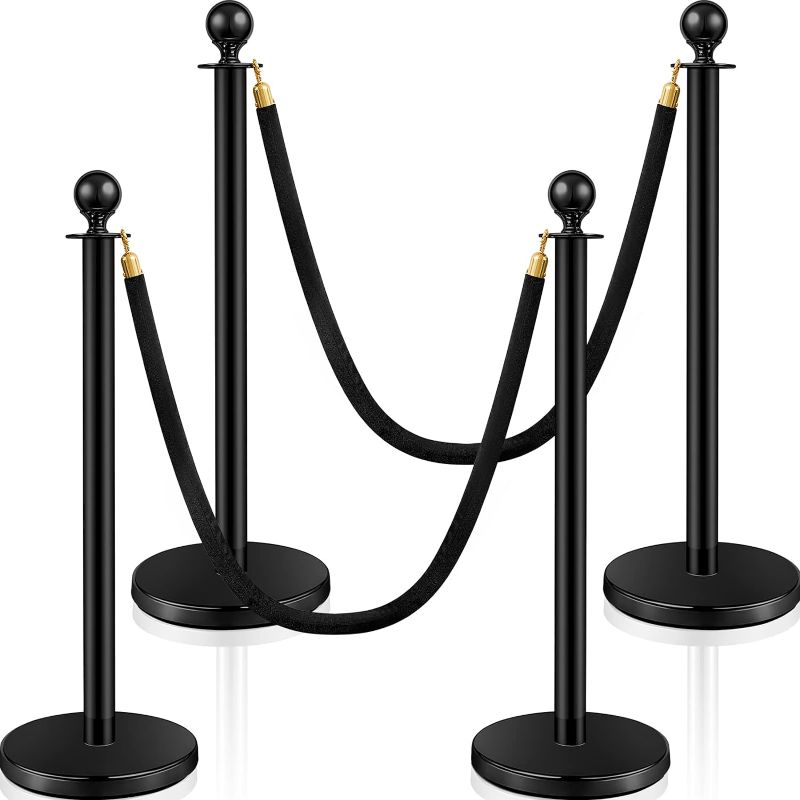 Photo 1 of **PARTIAL SET, READ COMMENTS. NOT EXACT SAME AS STOCK PICTURES** Costume Party Decos, Black Runway Rug for Prom Deep Black 2.6 X 30 ft 130GSM with Stanchions and velvet ropes 