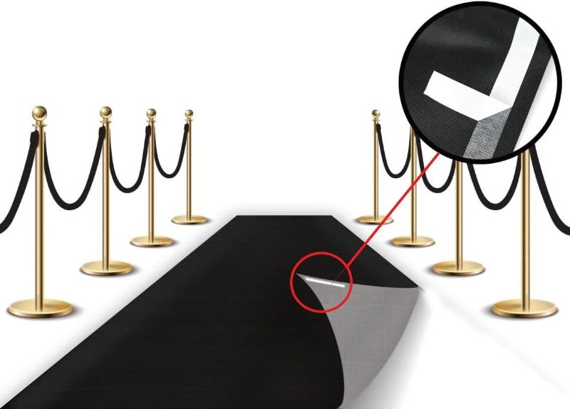 Photo 2 of **PARTIAL SET, READ COMMENTS. NOT EXACT SAME AS STOCK PICTURES** Costume Party Decos, Black Runway Rug for Prom Deep Black 2.6 X 30 ft 130GSM with Stanchions and velvet ropes 