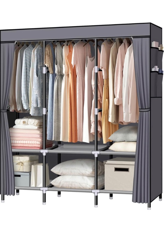 Photo 1 of *parts only* LOKEME Portable Closet, 61-Inch Portable Wardrobe with 3 Hanging Rods and 6 Storage Shelves, Non-Woven Fabric, Stable and Easy Assembly Grey Portable Closets for Hanging Clothes with Side Pockets