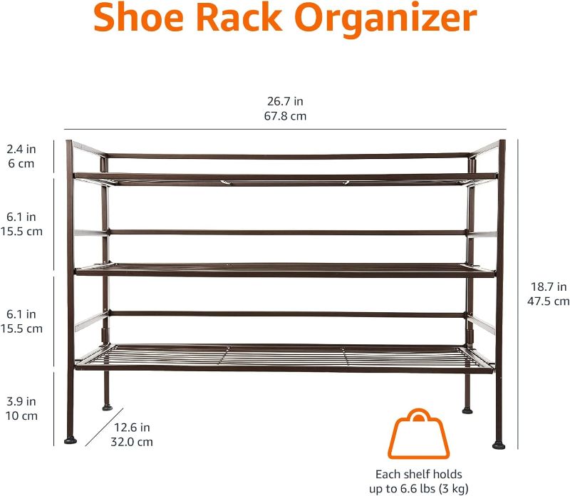 Photo 3 of (READ FULL POST) Amazon Basics 9-Pair Shoe Rack Organizer with 3 Shelves, Bronze, 26.7 x12.6 x 18.7 in (LxWxH)
