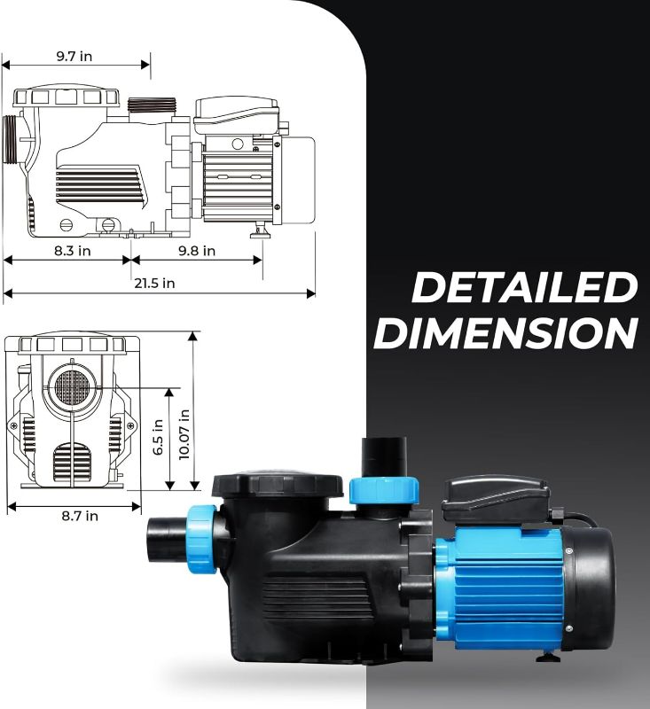 Photo 4 of (READ FULL POST)  3 HP Pool Pump Inground with Timer, 8169 GPH 110V Above Ground, 64FT Max. Head Powerful Self Priming Swimming Pool Pumps with Filter Strainer Basket, Low Noise 1.5"/2” Inlet/Outlet
