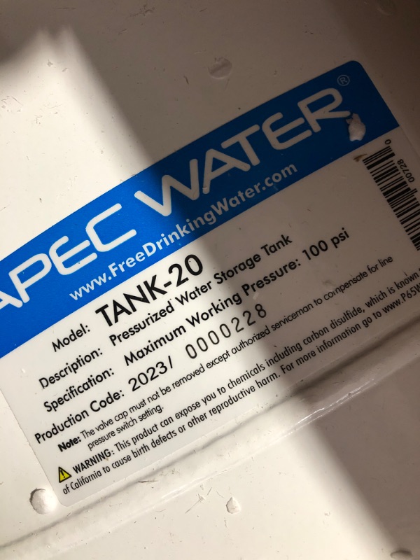 Photo 3 of * used * see all images *
APEC TANK-20 20 Gallon Pre-pressurized Reverse Osmosis Water Storage Tank