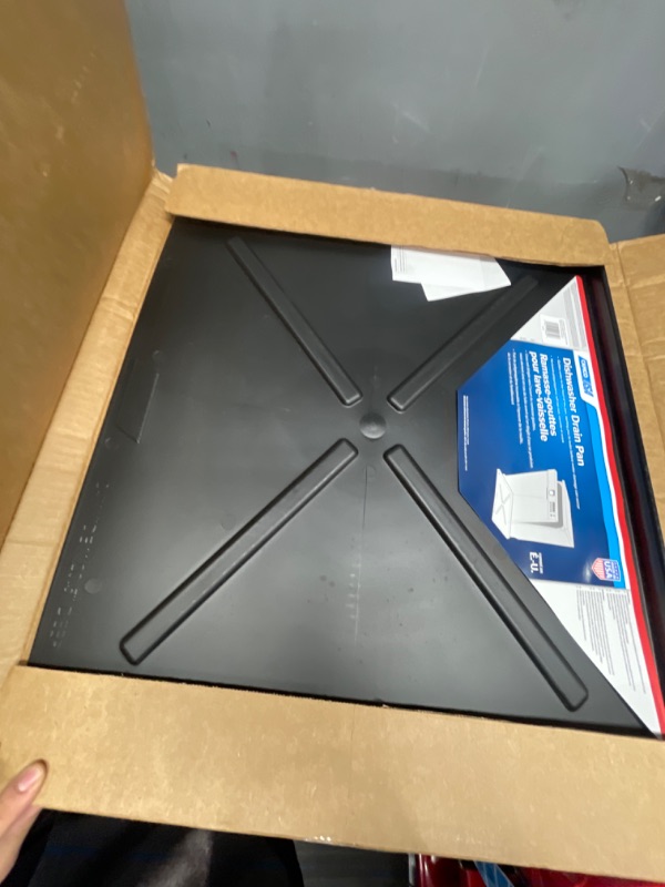 Photo 1 of Camco 20.5-Inches x 24-Inches Dishwasher Drain Pan, Black - Protects Your Floor, Cabinets and Walls from Leaking Dishwashers - Directs Water to The Front for Easy Leak Identification (20602)