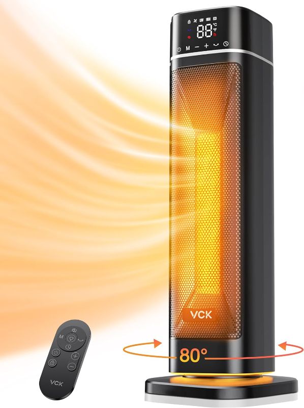 Photo 1 of Space Heater,VCK 24" 12ft/s Fast Quiet Heating Portable Electric Heater with Remote, Night Light,80° Oscillation,4 Modes,Overheating&Tip-Over Protection, Ceramic Heater for Bedroom,Office&Indoor Use