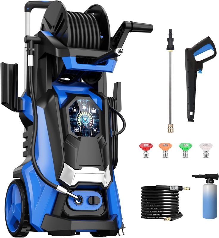 Photo 1 of Pecticho Electric Pressure Washer 4200PSI Max 2.8 GPM Power Washer with Smart Control and 3 Levels of Adjustment Effortlessly Cleaning Car Patio Blue