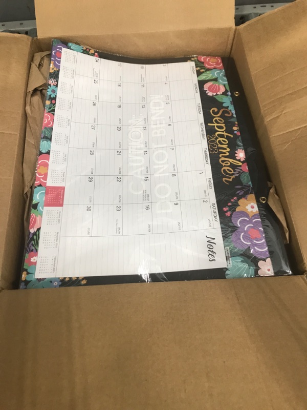 Photo 2 of Desk Calendar 2023-2024 - July 2023 - December 2024, Large Desk Calendar 2023-2024, 22" x 17", 18 Monthly Desk Calendar with Corner Protectors, Large Ruled Blocks & 2 Hanging Hooks - Blue Floral Large Size - 22'' x 17'' desk calendar