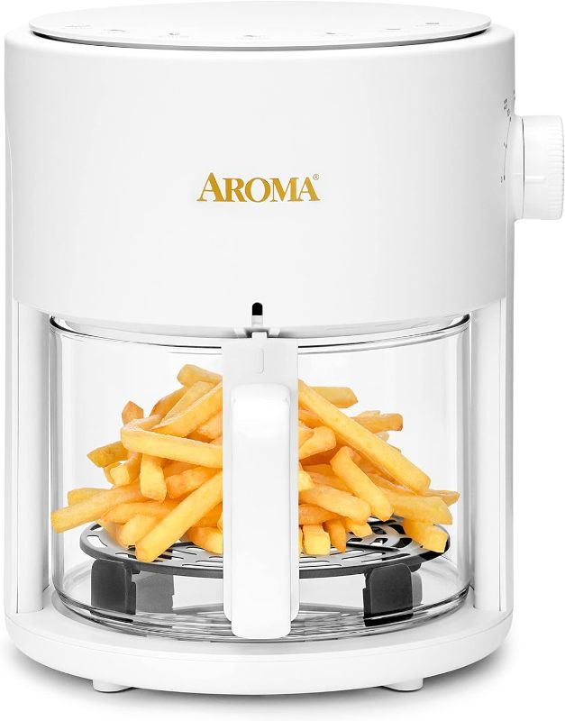 Photo 1 of AROMA® Glass Air Fryer and Countertop Convection Oven with Powerful 360Crispy™ Technology (3 Quart), White