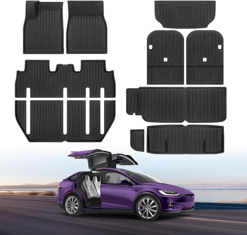 Photo 1 of 10Pcs Tesla Model X Floor Mats 7 Seater 2024 2023 2022 Full Sets All Weather Floor Mat for Tesla Model X Accessories 2024 2023 2022 Rear Back Seat Cover Protector Front Rear Trunk Frunk