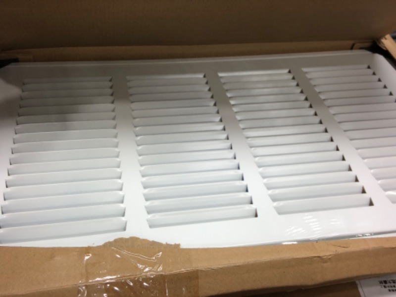 Photo 2 of 10" X 34" Steel Return Air Filter Grille for 1" Filter - Easy Plastic Tabs for Removable Face/Door - HVAC Duct Cover - Flat Stamped Face -White [Outer Dimensions: 11.75w X 35.75h] White 10 X 34