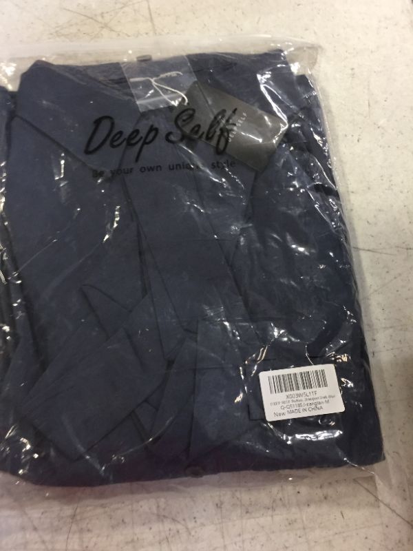Photo 1 of DEEP SELF Women Casual Romper V Neck Long Sleeve Button Down Collared Tie Waist Front Belted Shorts Jumpsuit with Pockets SIZE M  Dark Blue