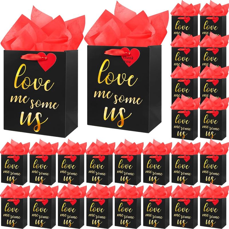 Photo 1 of 24 Packs Valentine's Day Gift Bag Bulk with Tissue Paper Anniversary Bag for Him 9.65'' Love Me Some Us Gift Bag for Men Medium Anniversary Bag for Him Anniversary Wedding Valentines Day
