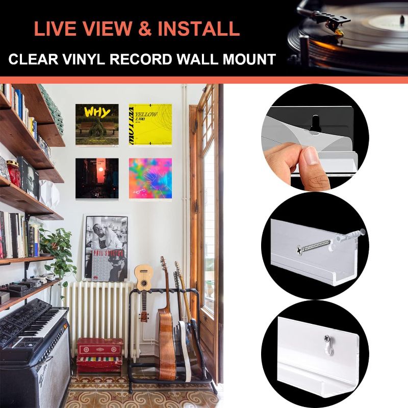 Photo 1 of 6 Pack Vinyl Record Wall Mount, Acrylic Record Shelf for Albums, Vinyls Holder Display Your LP Listening (Clear, 12 inch)
