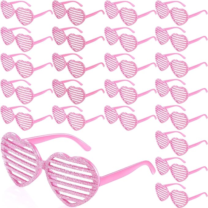 Photo 1 of 24 Pcs Valentines Glasses Heart Shaped Shutter Glasses Valentine Sunglasses Kids for Birthday Party Eyewear Favors(Glitter, Pink)
