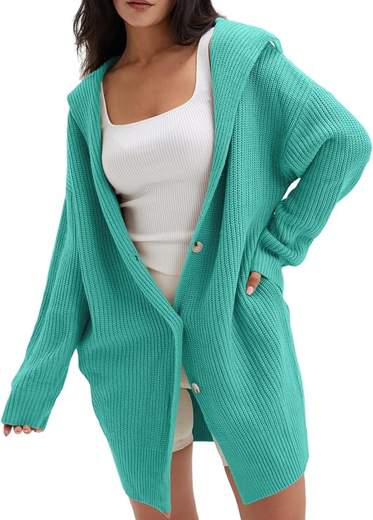 Photo 1 of DEEP SELF Women's Long Sleeve Open Front Cardigan 2023 Fall Casual Loose Button Down Lapel Knit Sweater Coat with Pockets- SIZE S
