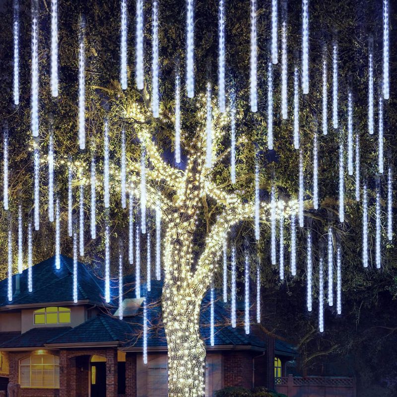 Photo 1 of 
Joiedomi 3 Packs Christmas Meteor Shower Lights Falling Rain Drop Icicle String Lights 288 LEDs 8 Tube 30cm for Halloween Christmas Holiday Party Home Patio Outdoor Decoration, White
