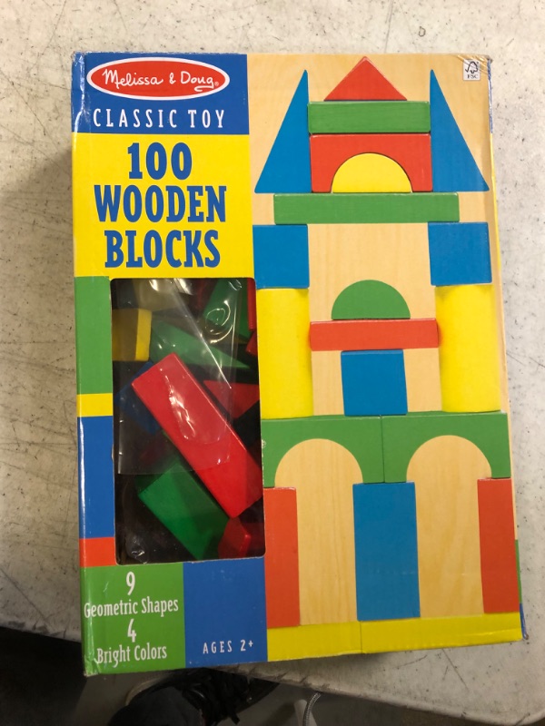 Photo 2 of Melissa & Doug Wooden Building Set - 100 Blocks in 4 Colors and 9 Shapes 100-Piece Set