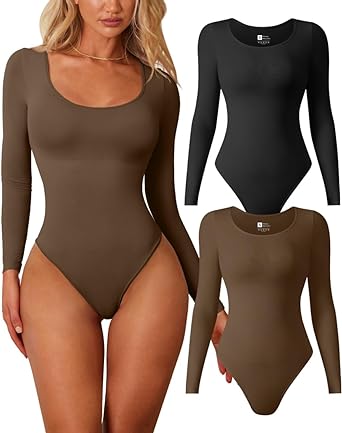 Photo 1 of HYZ Women's 2 Piece Leotard Fall Long Sleeve Seamless Going Out Bodysuit Tops
